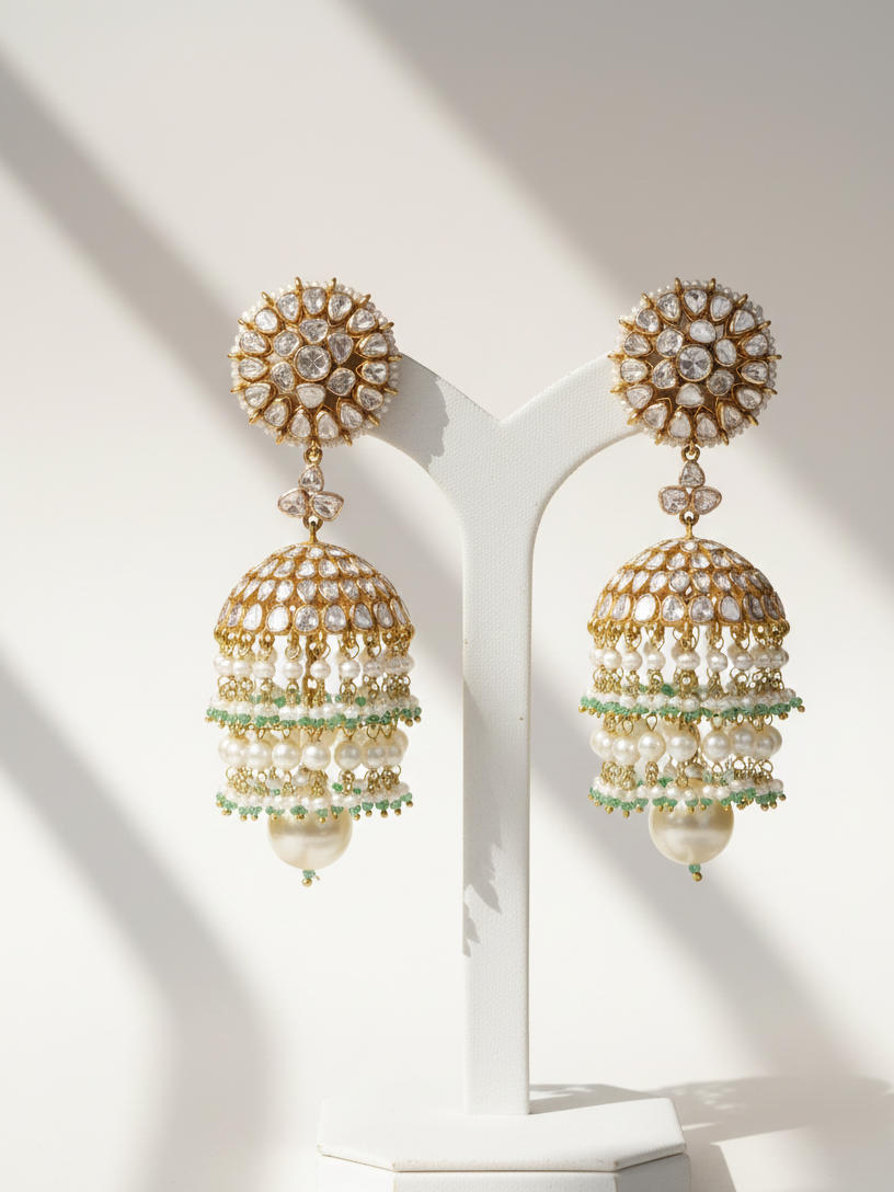 gold jadau polki jhumki