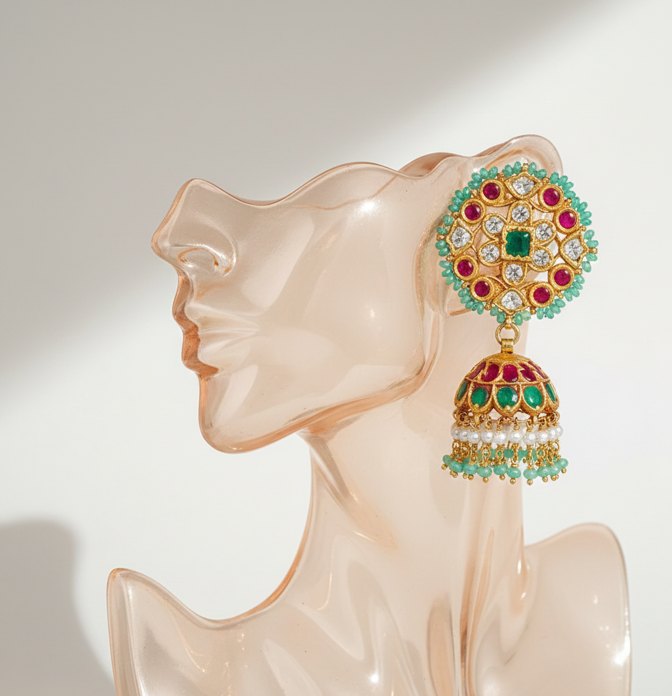 gold jadau tops and jhumki