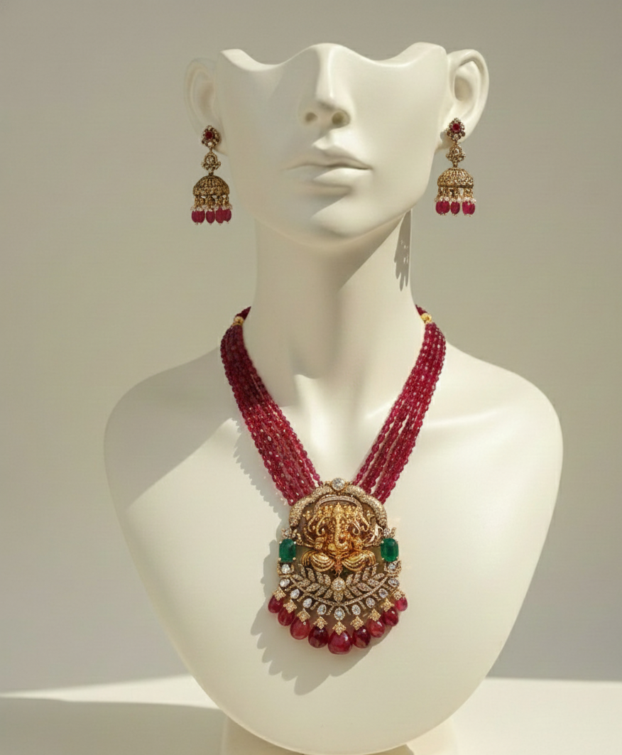 lord ganesh dimond pendent set