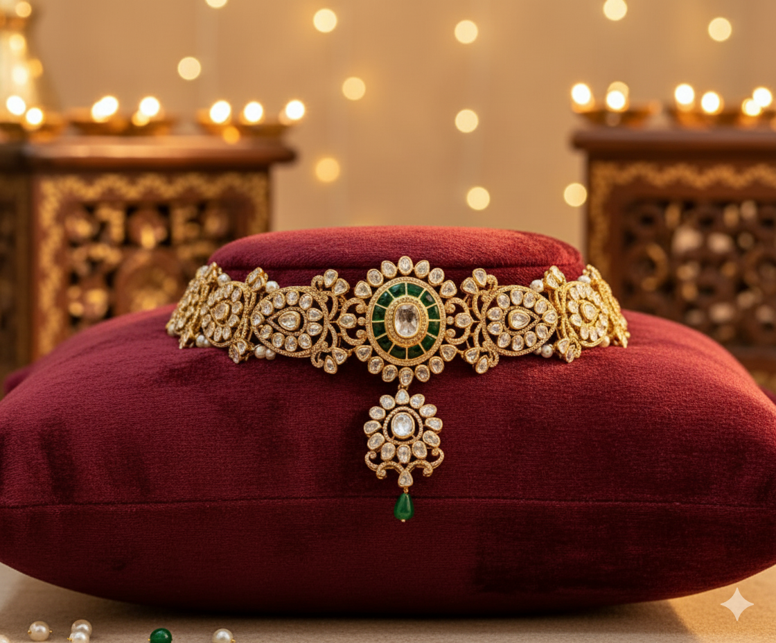 14k gold dimond polki open setting necklesss