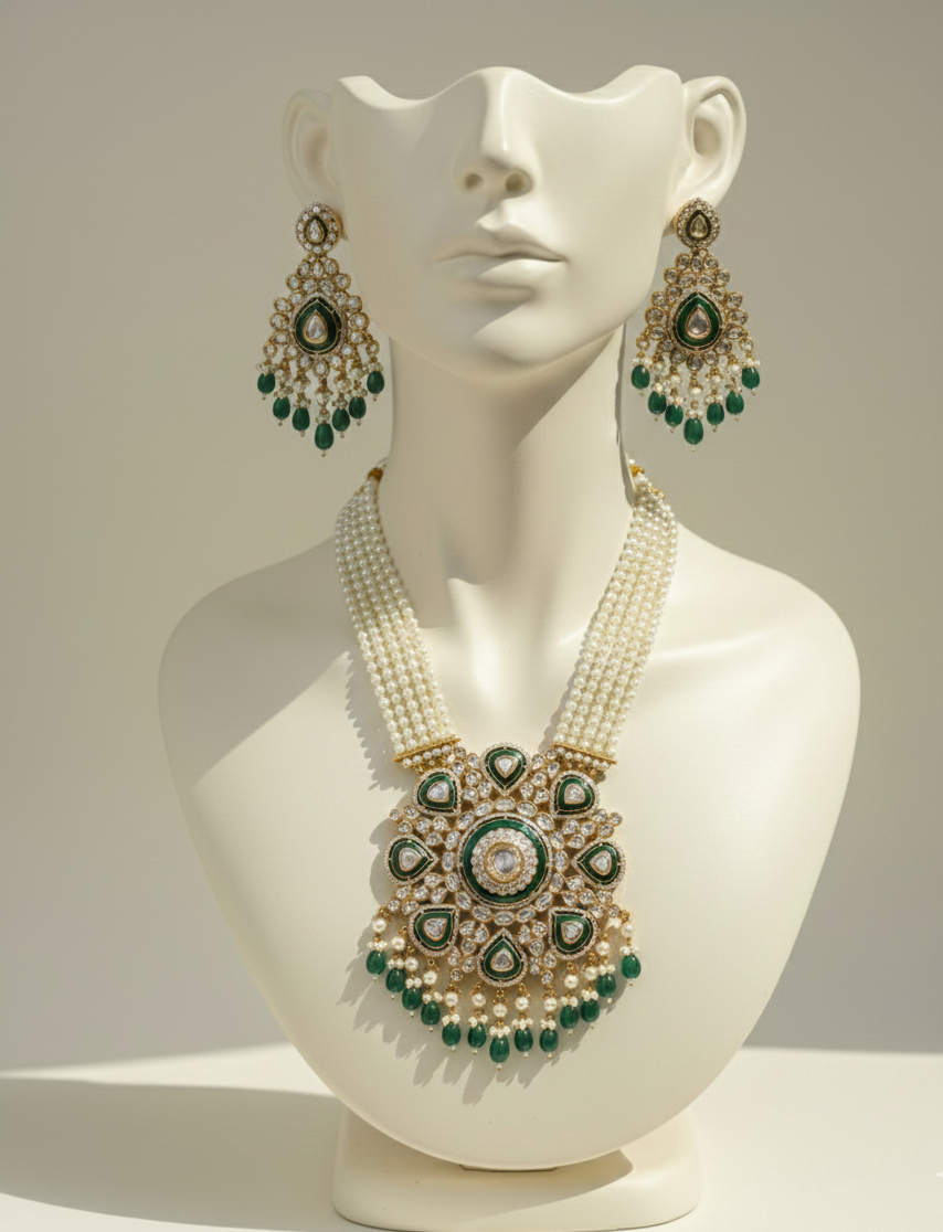 dimond polki pendent set