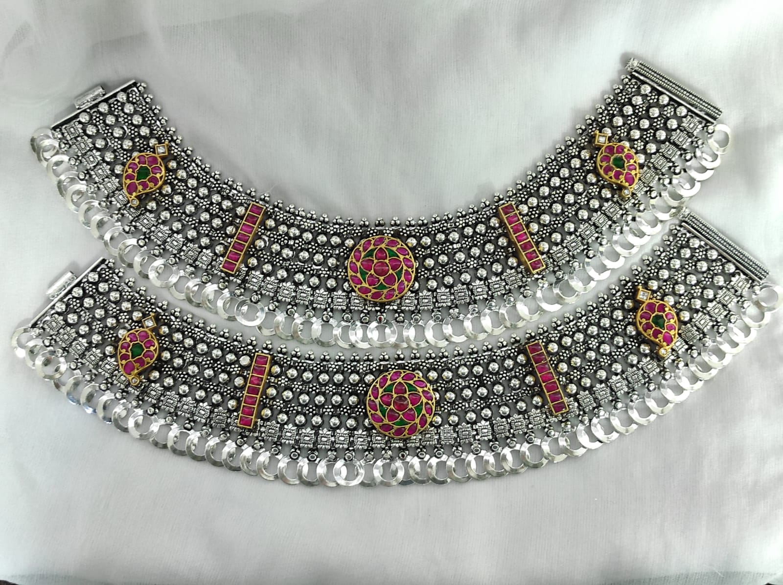 jadau stone silver payal