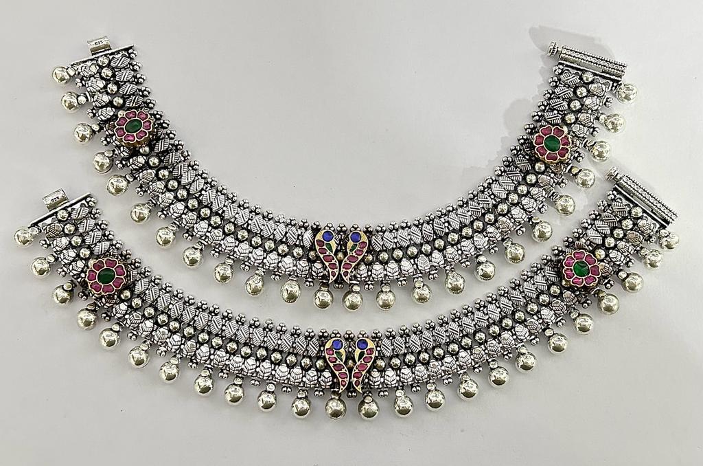 jadau stone silver payal