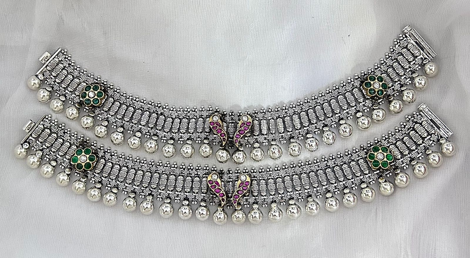 jadau stone silver payal