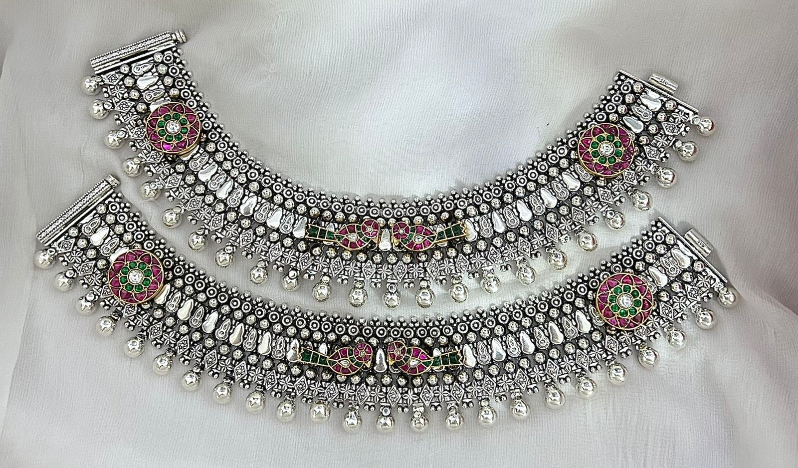 jadau stone silver payal