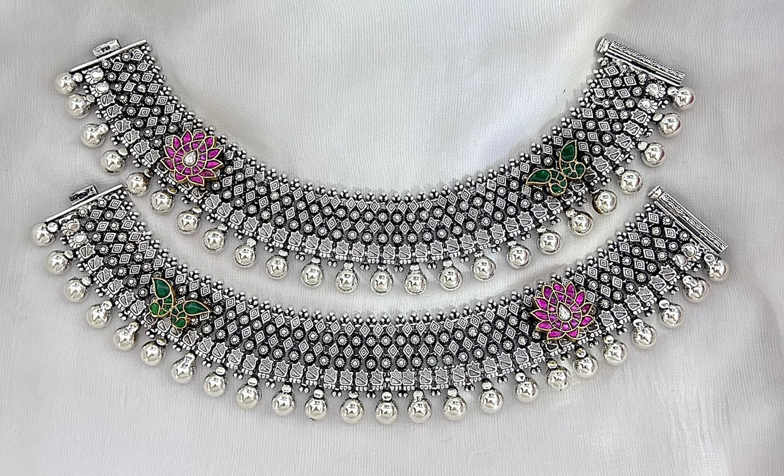 jadau stone silver payal