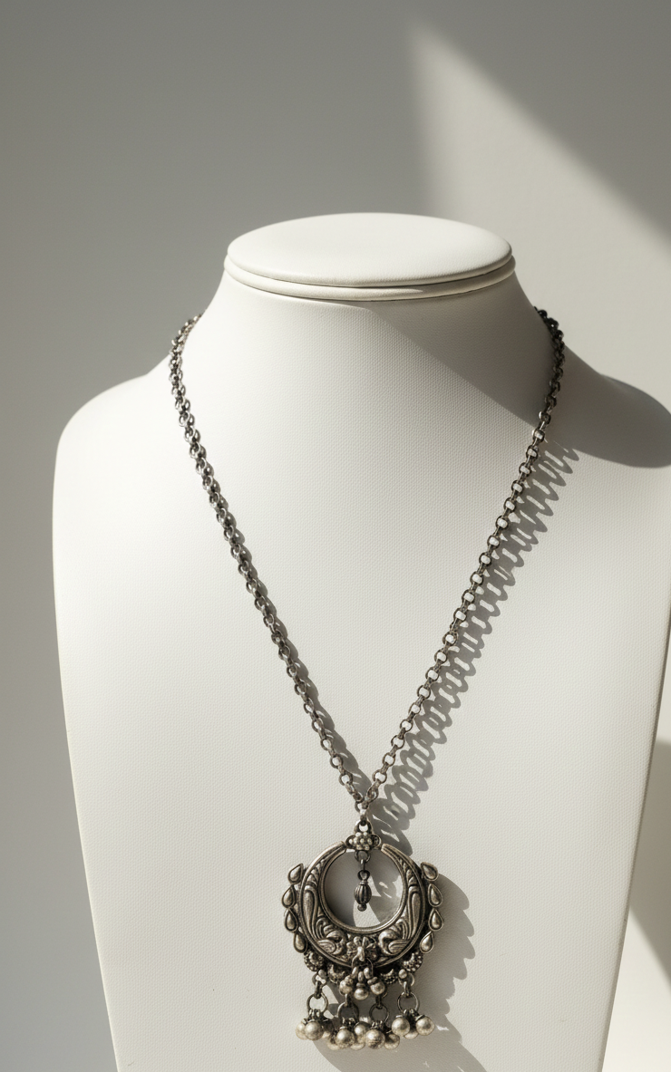 silver plain chain pendent set